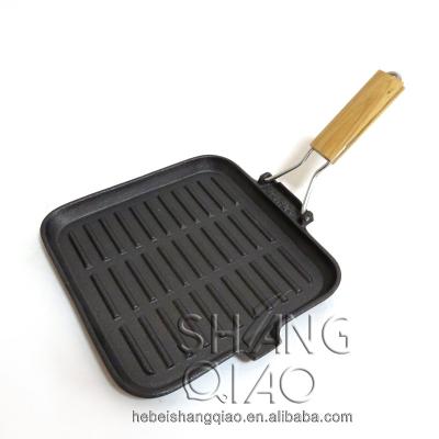 China Amazon Sustainable Hot Sale Cast Iron Grill Pan With Folding Handle for sale