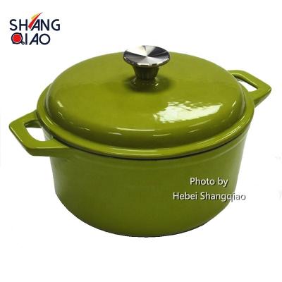 China Sustainable High Quality Green Enamel Coating Cast Iron Casserole Dish With Double Handles And Cast Iron Lid Enameled Dutch Oven for sale