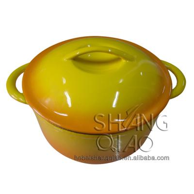 China Sustainable Yellow Gradient Enamel Cast Iron Covered Round Casserole Dutch Oven With Lid for sale