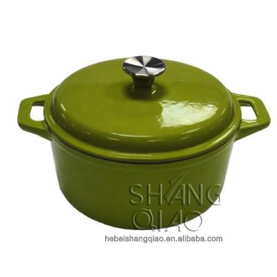 China Sustainable Cast Iron Enameled Dutch Oven Green Enamel Double Loop Handle Soup Pot for sale