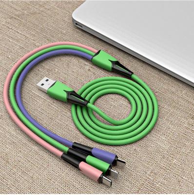 China Mobile Phone 5A Fast Charging 3 In 1 Usb Data Charger Cable Silicone Rubber Liquid Soft Charging Cable for sale