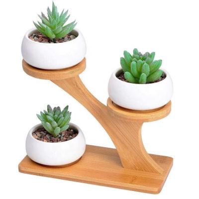 China Europe Home Decor Flower 3Tier Indoor Bamboo Wooden Potted Plant Saucers Stand Holder for sale