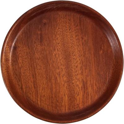 China Wooden Circle Serving Tray Viable 6 inch, Small Round Tray Brown Ottoman Tray Decor, Wooden Tray for Breakfast, Coffee, Tea, Desserts for sale