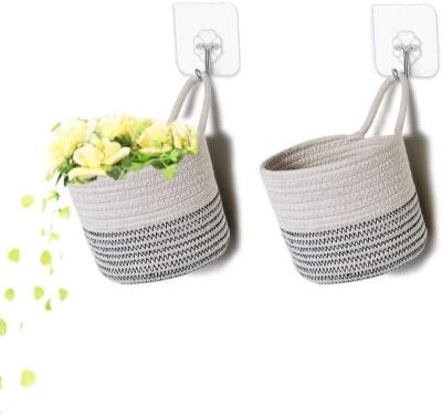 China Eco-Freindly Wall Hanging Storage Basket Organizer with Free Wall Hooks, Small Cotton Rope Baskets for Baby Nursery and Home Decor for sale