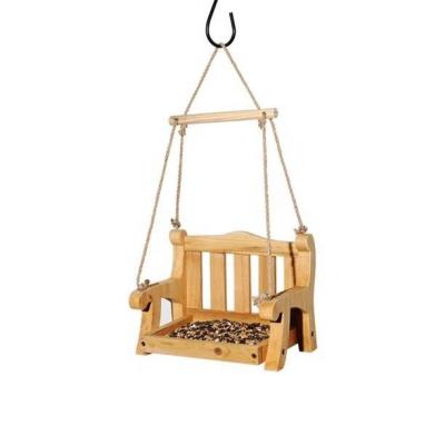 China Outdoor Driver Seat Swing Pet Chair Wooden Bird Feeder Windproof Bird Feeder With Arming Rope Mesh Garden Decoration for sale