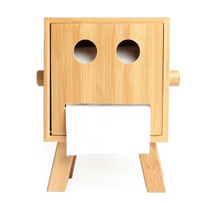 China Handmade Creative Robot Style Toilet Paper Holder Bathroom Tissue Box Bamboo Paper Towel Dispenser for sale