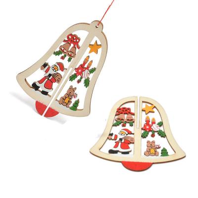 China Hot Selling Europe Laser Cut 3D DIY Ornament Wooden Hanging 2D Christmas Tree Pendant Decoration for sale