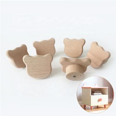 China Modern cute farmhouse design colorful beech wood pull handles and knobs for doors and cookwares for sale