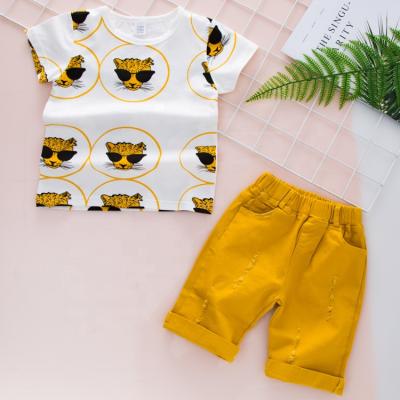 China New Fashion Casual Kids Clothes Boys Summer Set Leopard With Glasses Printing Animal T-shirts + Shortly 2 Pcs Packing Te koop