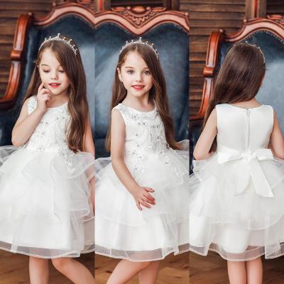 China New viable fashion lace fabric and high quality cotton striping kids clothes sleeveless baby kids party flower girl dresses Te koop