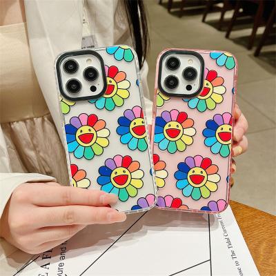 China Shockproof Clear Colorful Painting Smile Face Sunflower Pattern Phone Case For iphone 11 12 13 14 15 pro plus max for sale