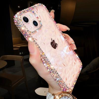 China 3D Rhinestone Shockproof Luxury Diamond Bling Glitter Silicone Phone Case Rock Clear For iphone X xr xs 11 12 13 14 pro max for sale