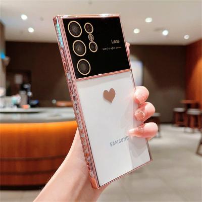 China Shockproof Electroplating Shockproof Heart Camera Protector Phone Case For Samsung Galaxy S23 ultra S22 plus Fe A24 A14 A54 A52 A23 A53 A13 for sale