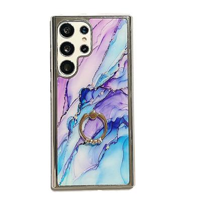 China Gradient Marble Plating Ring Stand Shockproof Case For Samsung Galaxy s23 s22 s21 ultra plus A54 A34 A14 A24 A53 A13 5G Soft Cover for sale