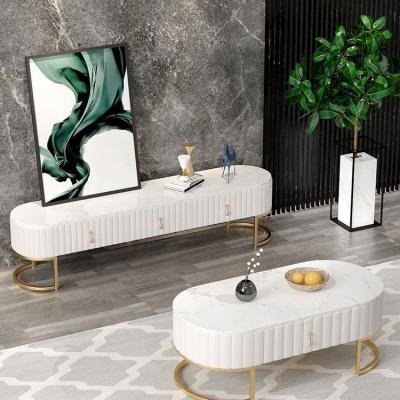 China Marble top table China Wholesale Nordic Metal Cabinet Combination Modern Light Luxury Table Living Room Furniture Wall Marble Tv Stand for sale