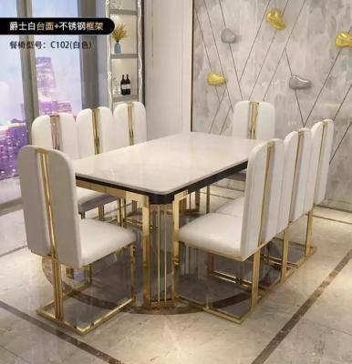 China Adjustable (other) Italian style light luxury living room iron art rock plate marble dining table and chair for sale