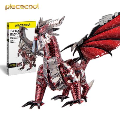 China DIY TOY Piececool New Toys 2021 DIY the DRAGON 3d Puzzle Dinosaur BLACK Model Assembly Metal Craft Kit Toy For Adults for sale