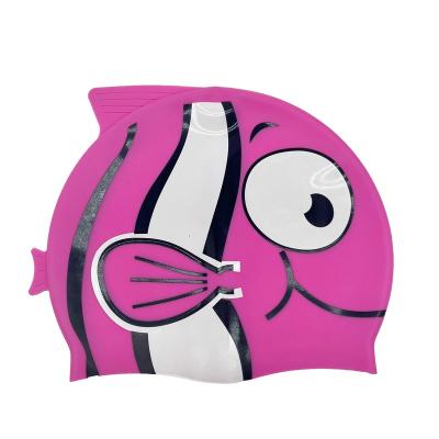 China Soft and durable for kids swim custom waterproof cartoon kids swim cap shark silicone unisex swimming hat for sale