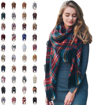 China Acrylic Acrylic Plaid Blankets Knit Cashmere Blended Scarf For Woman for sale