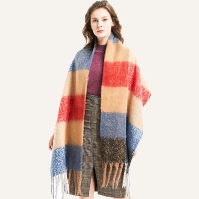 China Wholesale Popular Large Checked Warm Tassel Scarf Shawl Checked Winter Plaid Soft Oblong Scarves for sale