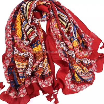 China National Cozy Cozy Spring Summer Printed Cotton Lady Shawl Scarf for sale