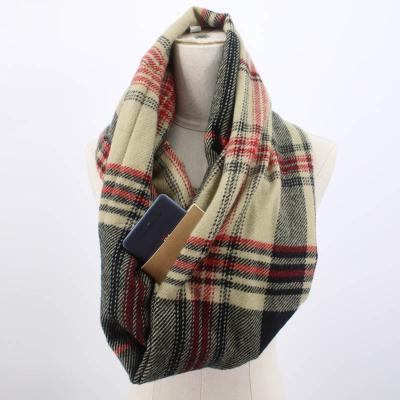 China Winter Cashmere Feel Infinity Scarf With Zipper 20*90cm Pocket 20*90cm for sale