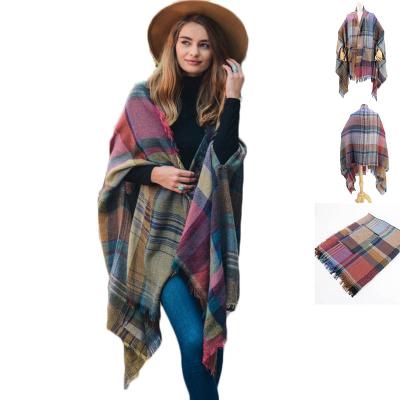 China Winter Plaid 100% Acrylic Cashmere Pashmina Pashmina Shawl With Pocket for sale