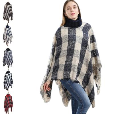 China Acrylic Plaid Knitted Winter Cashmere Sweater Scarf Cashmere Poncho for sale