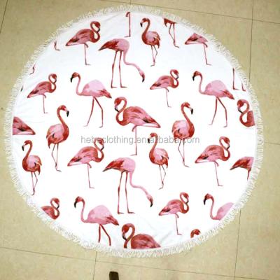 China Large Custom Compressed Compressed Round Microfiber Flamingo Mandala Round Beach Towel for sale