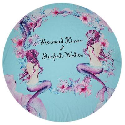 China Promotional Compressed Compressed Mermaid Printed Round Beach Towel With Tassel for sale