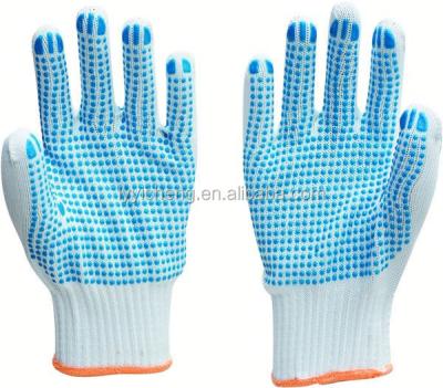 China 35% polyester +65% cotton PVC dotted working glove/5 threads gloves in Russia for sale