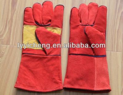 China Full Cow Split Leather Heat Resistance Welding Glove / Red Gauntlet Welding Gloves for sale