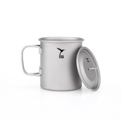 China light & Eco-friendly Titanium Camping Water Mug Anti-Corrosion Ultralight Lightweight Mug With Folding Handle And Lid for sale