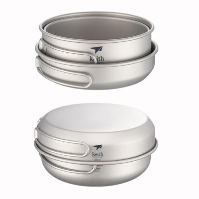 China light & Durable Portable Outdoor Titanium Camping 3-Piece Cookware Sets Soup and Stock Fry Pots and Pan for sale