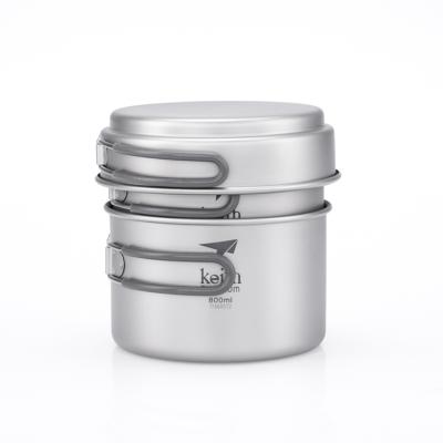 China light & Durable Camping 3-Piece Cookware Eco-Friendly Titanium Soup and Stock Pots and Cooking Pan Set for sale