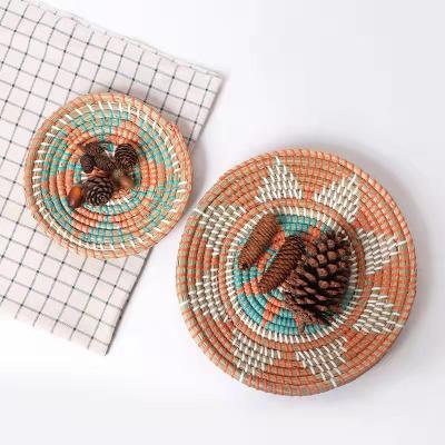 China Eco-friendly Material Manufactory Direct Sale Woven Vintage Modern Home decorative  Rattan Basket Wall Hanging Decor for sale