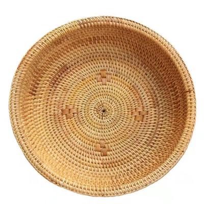 China Sustainable New Fashion Hot Sale Round Food and Fruit Basket Snacks Dry  Rattan Basket for Outdoor for sale