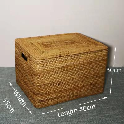 China Sustainable Home clothes storage rectangular hand woven rattan sorting box with lid for sale