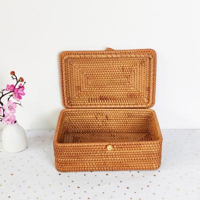 China Sustainable Vietnamese rattan toy storage drawer basket clothes storage box rattan woven storage basket with lid for sale