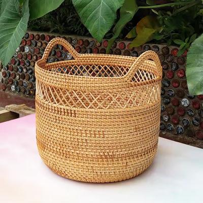 China Bathroom Portable large hollow out pattern design clothes laundry storage basket with double ears for sale