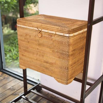 China Bathroom Rectangle rattan woven clothes storage cabinet with lid for sale