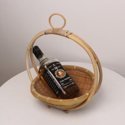 China Sustainable Round Shape Bamboo Basket Wine Bottle Cradle Wine Basket for Wine Bottles for sale