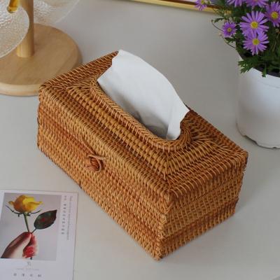 China Country Household European simple napkin tray paper natural plant rattan paper box living room creative tissue box for sale