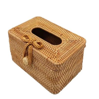 China Minimalist Rectangular Woven Tissue Box Cover Tabletop Decorative Rattan Facial Tissue Holder for Living Room for sale