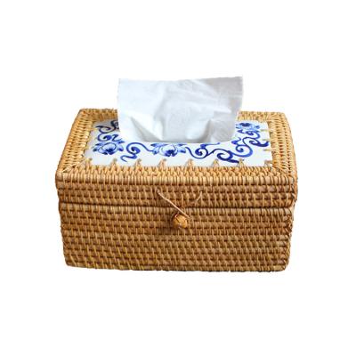 China Folding hot selling creative ethnic style medium paper tabletop restaurant flip hand-made rattan tissue box for sale