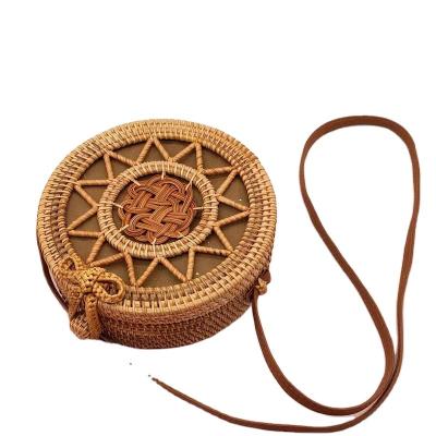 China Sustainable Circle Boho Bag Handmade Wicker Woven Purse Handbag Rattan Bags for Picnic for sale