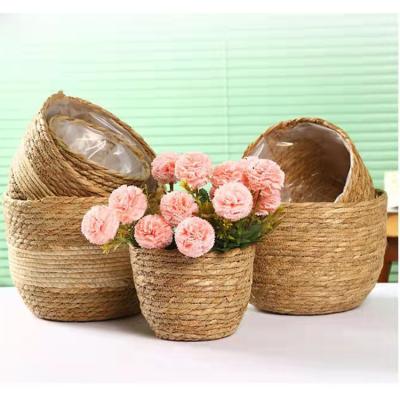 China Sustainable High Quality Multi-functional storage basket natural straw woven green plant potted plants for sale