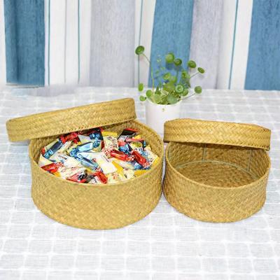 China Sustainable High Quality Round Multi-functional storage basket natural straw Candy Box for sale