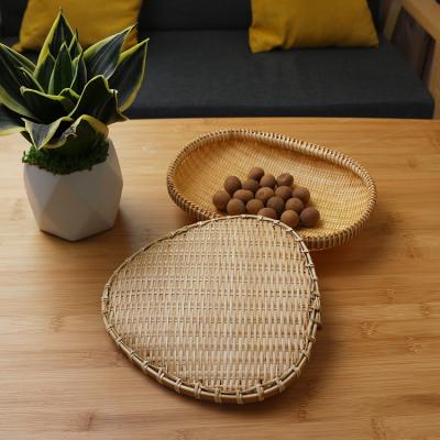 China Sustainable Wholesale triangle decorative bamboo woven shallow storage basket for sale