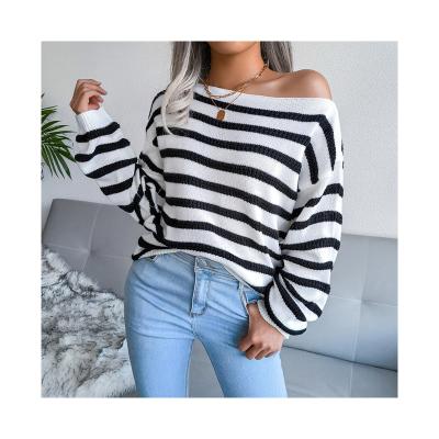 China Anti-wrinkle Modern Design Elegant Women Sweaters Fancy Ladies Striped Sweaters Contrast Color Women Sweater for sale